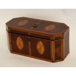 Regency style tea caddy with shell inlay to the top and sides, the interior with two compartments,