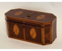 Regency style tea caddy with shell inlay to the top and sides, the interior with two compartments,