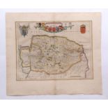 JOAN BLAEU: NORTFOLCIA - NORFOLKE [NORFOLK], engraved hand coloured map, circa 1645 or later, approx