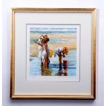 SHEREE VALENTINE DAINES, signed limited edition giclee print depicting girls on beach with nets