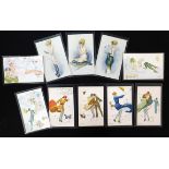 Packet 3 French coloured glamour postcards by M MILLIERE, "Les Plaisirs permis" Series 37, Nos 4, 6,