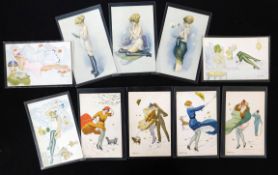 Packet 3 French coloured glamour postcards by M MILLIERE, "Les Plaisirs permis" Series 37, Nos 4, 6,