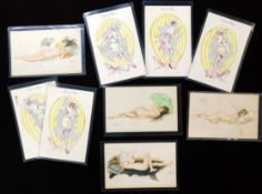 Packet 5 French coloured glamour postcards by XAVIER SAGER, "Les Oeufs a la Coque" Series 68, all