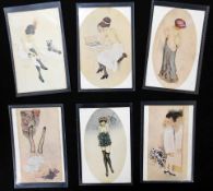 Packet 6 French coloured glamour postcards by RAPHAEL KIRCHNER "Une Grande Dame" No 18 "Le Manchon