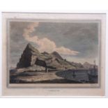 GIBRALTAR, engraved view by Heath, hand coloured, circa 1793, approx size 150 x 180mm, framed and