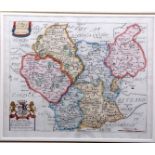 RICHARD BLOME: A MAPP OF THE COUNTY OF LEICESTER WITH ITS HUNDREDS, engraved hand coloured map circa