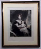 SAMUEL COUSINS AFTER SIR THOMAS LAWRENCE: LADY DOVER AND SON, hand coloured mezzotint circa 1844,