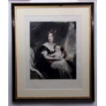 SAMUEL COUSINS AFTER SIR THOMAS LAWRENCE: LADY DOVER AND SON, hand coloured mezzotint circa 1844,