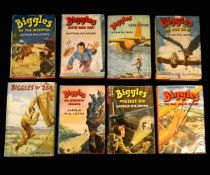 W E JOHNS: 8 titles: BIGGLES IN THE GOBI, 1953, 1st edition; BIGGLES CUTS IT FINE, 1959, 3rd