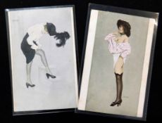 Packet 2 French coloured glamour postcards by RAPHAEL KIRCHNER, "La Premiere Violette" No 10 "Le