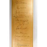 Autographed cricket bat signed Fred Trueman, Basil D'Oliveira, Tom Graveney, John Edrich, Brian