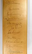 Autographed cricket bat signed Fred Trueman, Basil D'Oliveira, Tom Graveney, John Edrich, Brian