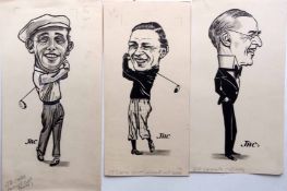 JAC BROWN (CARTOONIST, DAILY TELEGRAPH), 3 original pencil and ink caricatures 1940s/1950s viz: J