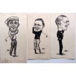 JAC BROWN (CARTOONIST, DAILY TELEGRAPH), 3 original pencil and ink caricatures 1940s/1950s viz: J