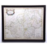 ROBERT MORDEN: HERTFORDSHIRE, engraved part hand coloured map [1695], approx 360 x 450mm, framed and