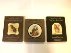 BEATRIX POTTER: 3 titles: THE TALE OF TIMMY TIPTOES, 1911, 1st edition, 27 coloured plates as called