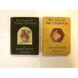BEATRIX POTTER: 2 titles: THE TALE OF MRS TITTLEMOUSE, 1910, 1st edition, 27 coloured plates as