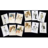 Packet 4 French coloured glamour postcards by SUSANNE MEUNIER, "Jestes Frivoles" Series 69, Nos 1-3,