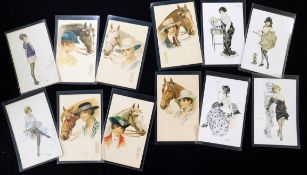 Packet 4 French coloured glamour postcards by SUSANNE MEUNIER, "Jestes Frivoles" Series 69, Nos 1-3,