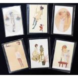 Packet 6 French coloured glamour postcards by RAPHAEL KIRCHNER "Le Gui de Paris" No 22 "Lulu" Series