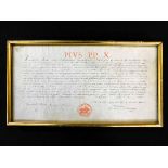 Pope Pius X (1835-1914), manuscript vellum document circa 1910 with title printed in red "Pivs PP X"