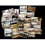 Packet 70+ UK topographical postcards including real photograph High Street Chesterfield, tram in