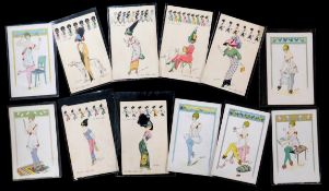 Packet 6 French coloured postcards by XAVIER SAGER, "La Mode de Aujourd'hui" Series 4495, all unused