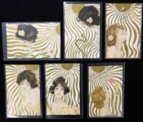 Packet 6 early French coloured glamour cards by RAPHAEL KIRCHNER "FEMMES SOLIEUL", undivided