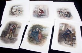 Packet containing 25+ Dickens illustrations, hand coloured photogravures by Frederick Barnard,