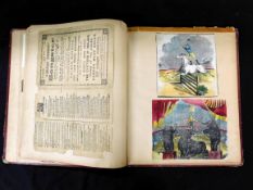 Large 19th century scrap album containing ephemera, prints and scraps of circus, advertising and