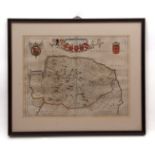 JOAN BLAEU: NORTFOLCIA - NORFOLKE [NORFOLK], engraved hand coloured map, circa 1645 or later, approx