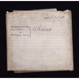 An extensive 1781 vellum release, THE RT HON LORD WALPOLE TO ELEAZOR DAVY, nine membranes, signed by