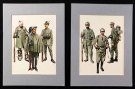 PIERRE TURNER (1943-2011), two well executed original pen, ink and watercolour military uniform