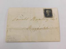 GB 1841 Penny Black, used, ID on letter Lewes, 21 Feb 1841