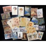 Packet 39 assorted coloured postcards including RAPHAEL TUCK "AQUARETTE", Seaside Gems Series (5),