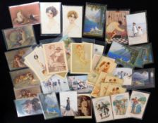 Packet 39 assorted coloured postcards including RAPHAEL TUCK "AQUARETTE", Seaside Gems Series (5),