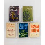 GRAHAM GREENE: 5 titles: OUR MAN IN HAVANA, London, 1958, 1st edition, original cloth gilt, dust-