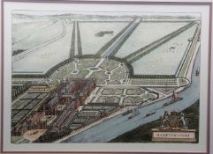 J KIP AFTER L KNYFF: HAMPTON COURT, reproduction copper engraved hand coloured birds eye view/very