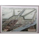 J KIP AFTER L KNYFF: HAMPTON COURT, reproduction copper engraved hand coloured birds eye view/very