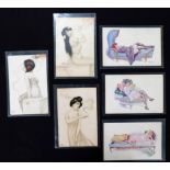 Packet 3 RAPHAEL KIRCHNER coloured smoking postcards, 2 unused + 3 French coloured glamour postcards