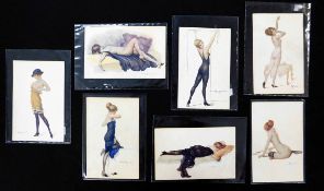 Packet 7 French coloured glamour postcards by A PENOT, "Modeles D'Atelier" Series, all unused, (7)