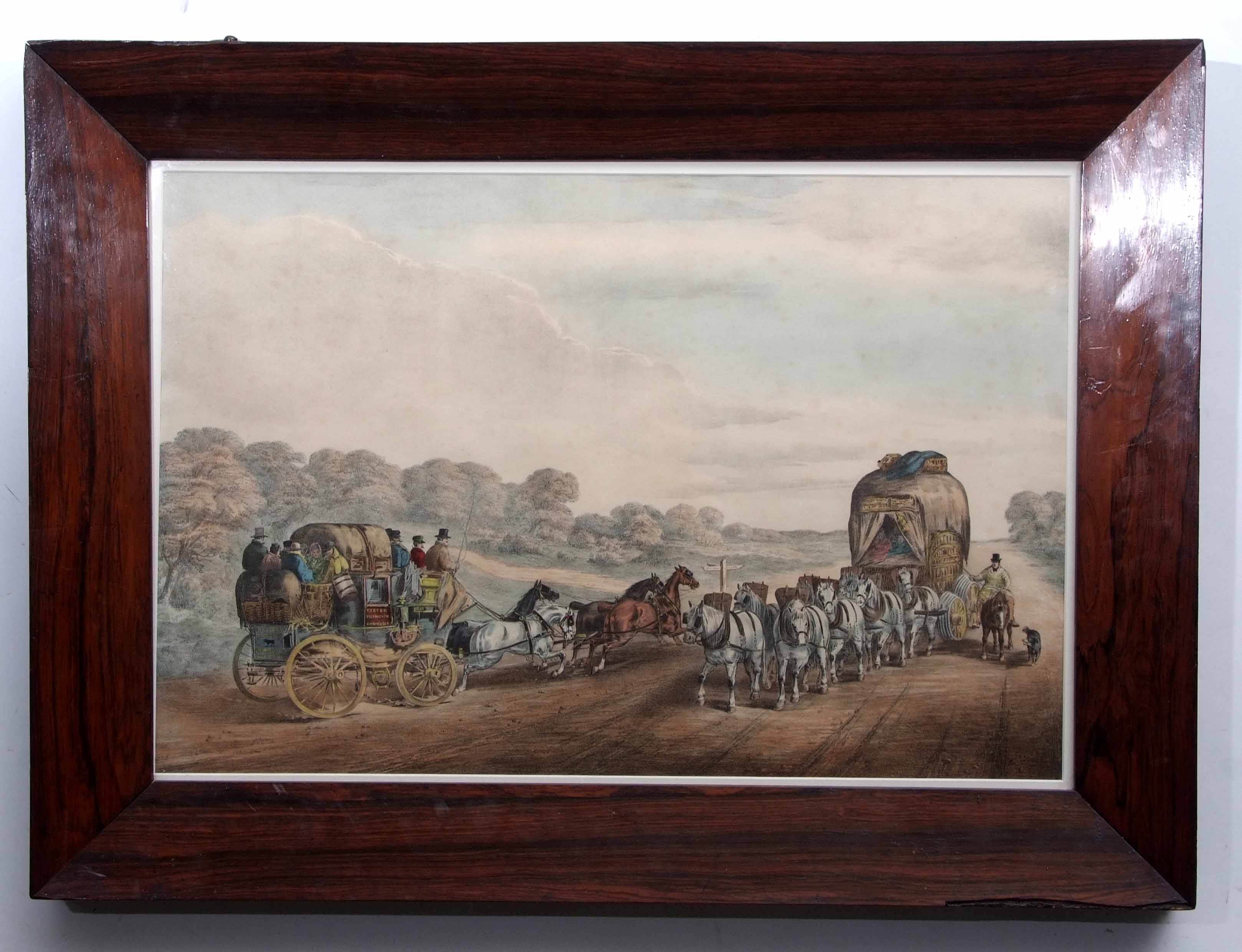 ANON: EXETER TO PLYMOUTH COACH, hand coloured litho circa 1870, approx 405 x 620mm, glazed