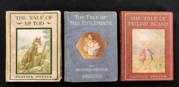 BEATRIX POTTER: 3 titles: THE TALE OF MRS TITTLEMOUSE, 1910, 1st edition, 27 coloured plates as