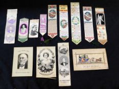 Packet containing 13 silk bookmarks etc