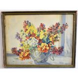 Marion Broom, signed watercolour, Still Life study of mixed flowers in a vase, 40 x 52cms