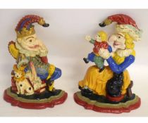 Good quality painted pair of cast iron doorstops modelled as Punch & Judy, each 30cms tall