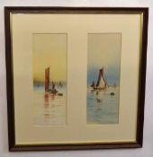 Garman Morris, initialled pair of watercolours in one frame, Shipping scenes, each image 36 x 12cms
