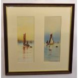 Garman Morris, initialled pair of watercolours in one frame, Shipping scenes, each image 36 x 12cms