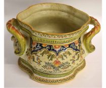 Rouen Faience style planter, the base incised H & D France, 25cms diam