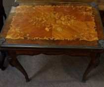 French kingwood and marquetry inlaid fold-over card table with red baize lined interior with